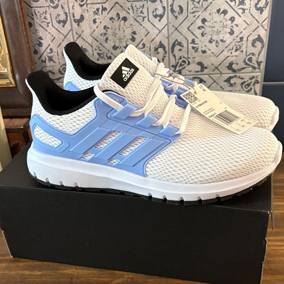 Adidas Mesh White and Light Blue Running Shoes - Picture 3 of 5